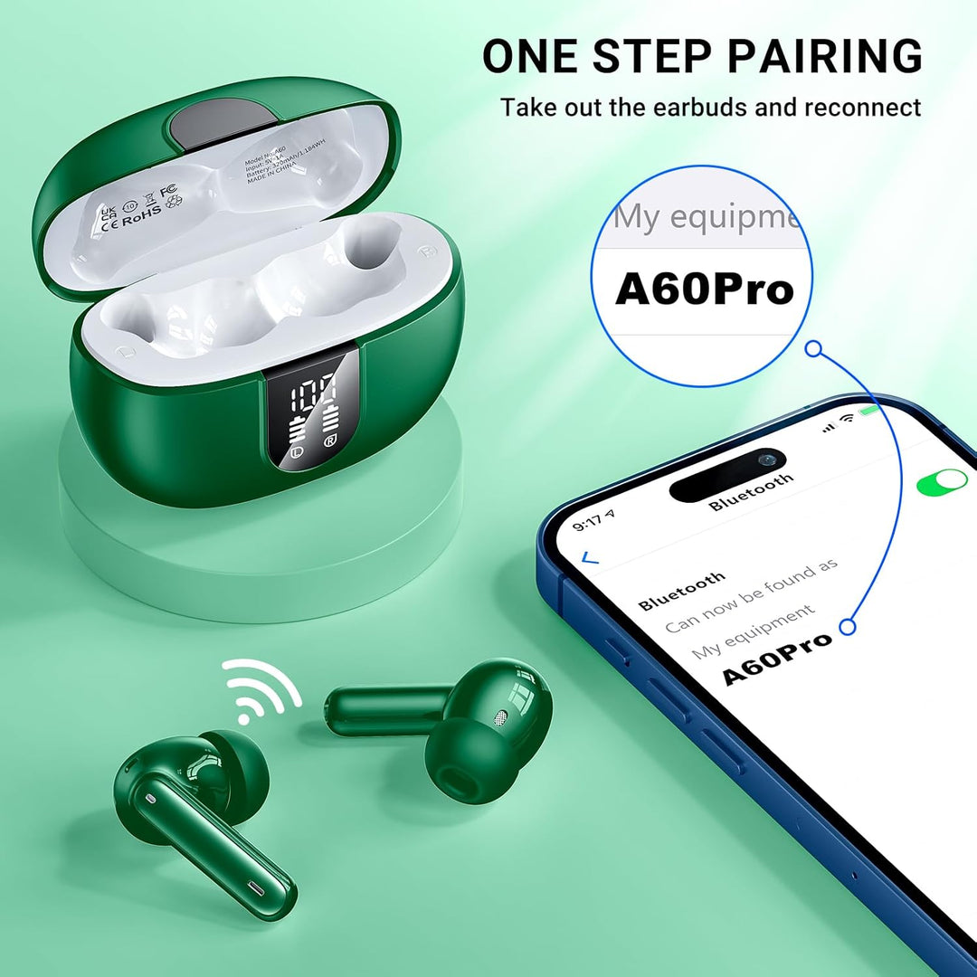 AOVOCE Bluetooth Kopfhörer Kopfhörer Kabellos Bluetooth in Ear 5.3 mit 4 ENC Noise Cancelling Mic LE