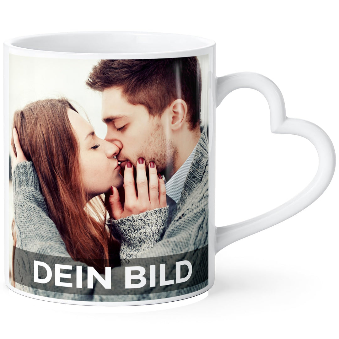 Fototasse mit Herzhenkel personalisiert mit eigenem Bild und Text Fotogeschenk Liebe Valentinstag We
