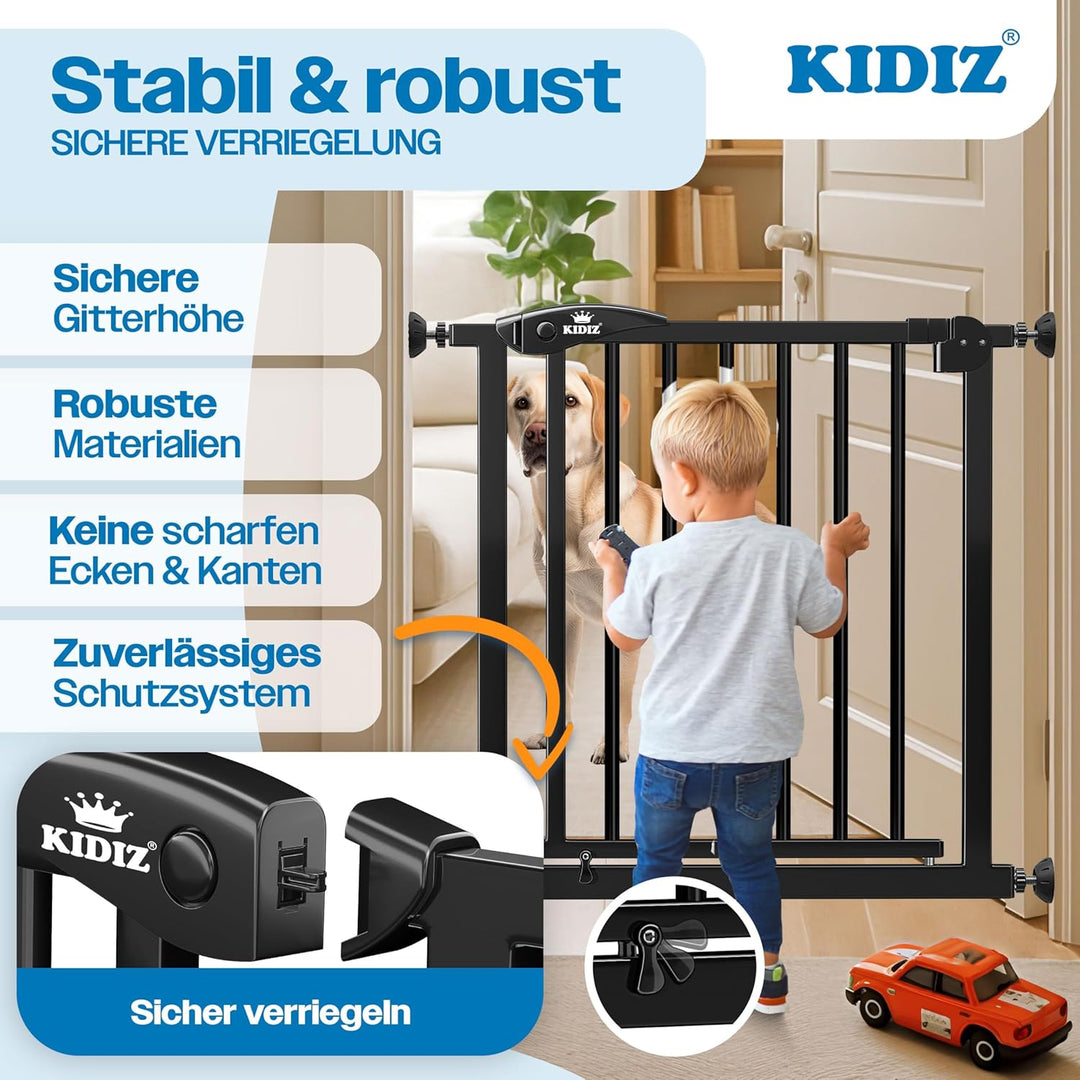 KIDIZ Treppenschutzgitter ohne Bohren | Verstellbare Breite: 74-80 cm, 75 cm hoch, Türschutzgitter u