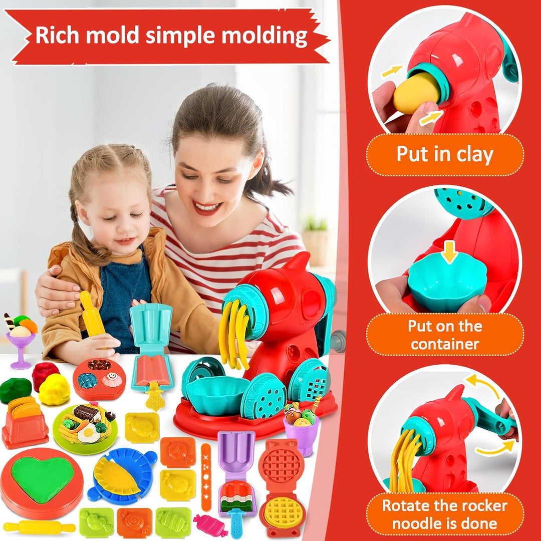 51 Stück Knete Dough Set für Kinder, Kitchen Creations Nudelmaschine Spielset Burger Eiscreme, Zubeh