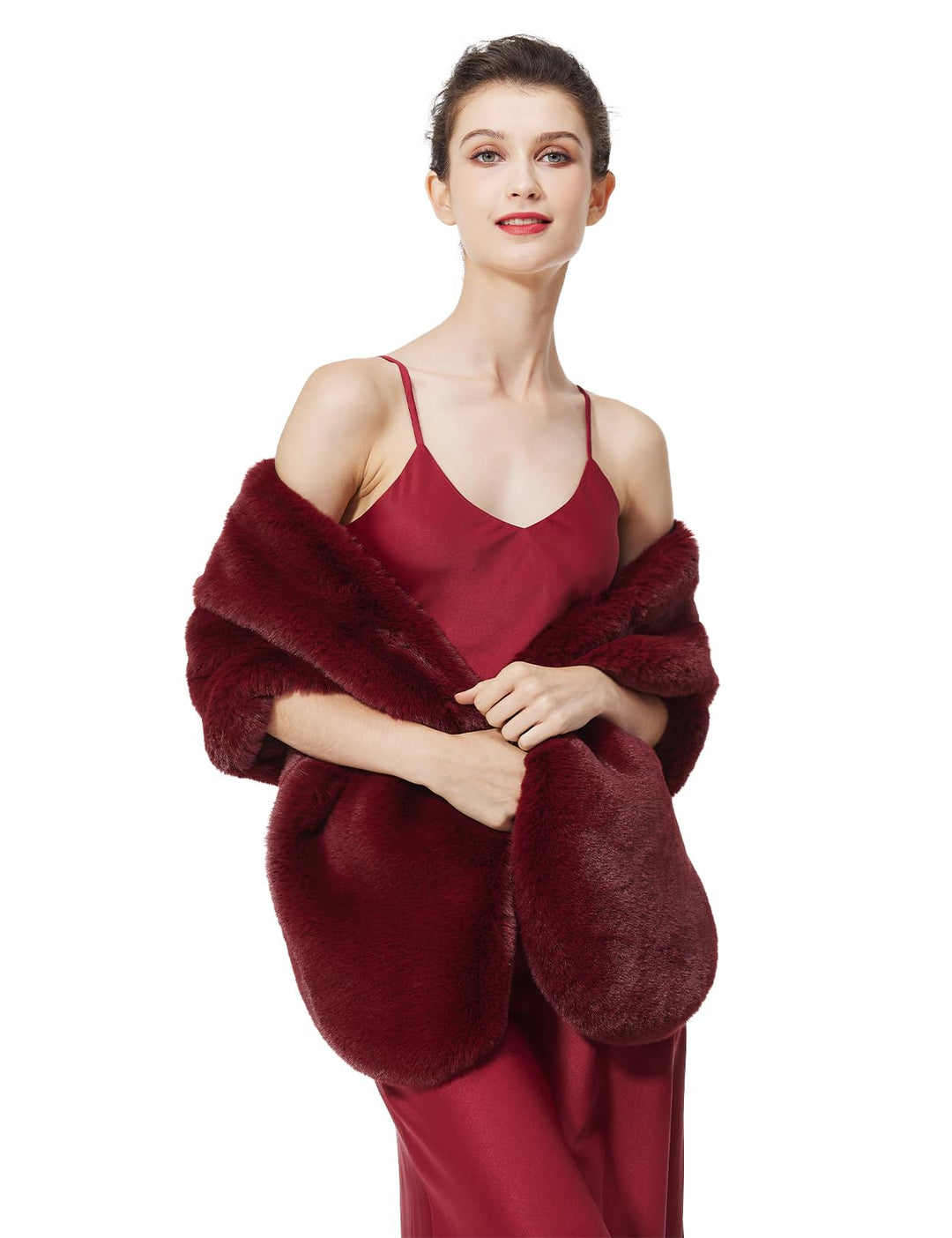 BEAUTELICATE Kunstpelz Stola Schal Damen Pelz Brautschal Brautstola Wrap Schwarz Elfenbein für Braut