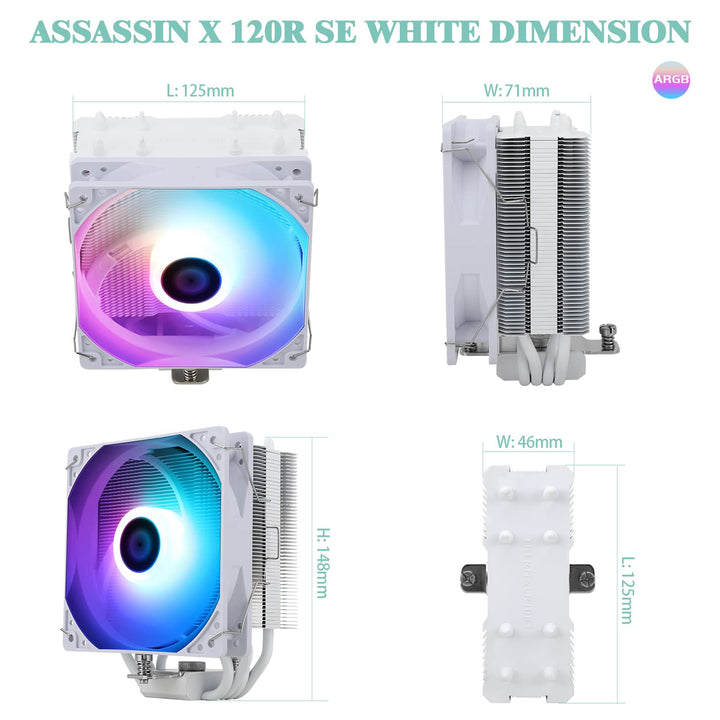 Thermalright Assassin X 120 SE Weiss ARGB CPU Luftkühler, 4 Heat Pipes, TL-C12CW-S PWM Leise Fan CPU