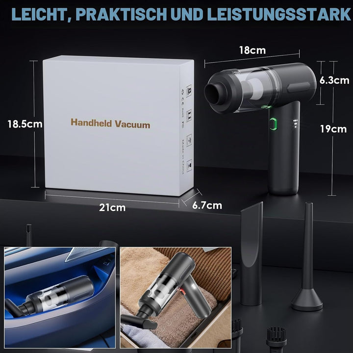 Kabelloser Handstaubsauger, 20.000 Pa tragbarer Auto-Staubsauger, leistungsstarker Mini-Staubsauger,
