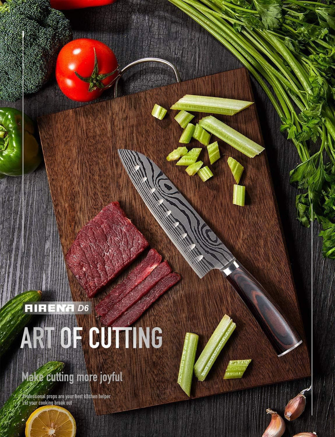 AIRENA Japanisches Santoku Messer, 7 inch Kochmesser Profi Messer Deutsche Karbon-Edelstahlmesser Ex