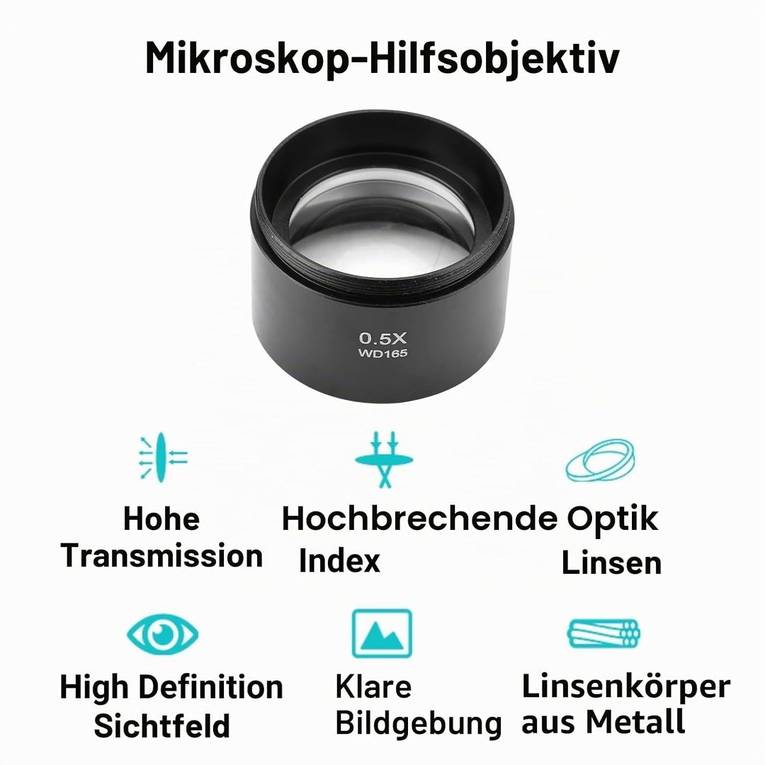Mikroskop-Objektiv, Barlow-Linse 5X, Amscope 0,5X Barlow-Objektiv, 0,5X Objektiv, Mikroskop, Hilfsob