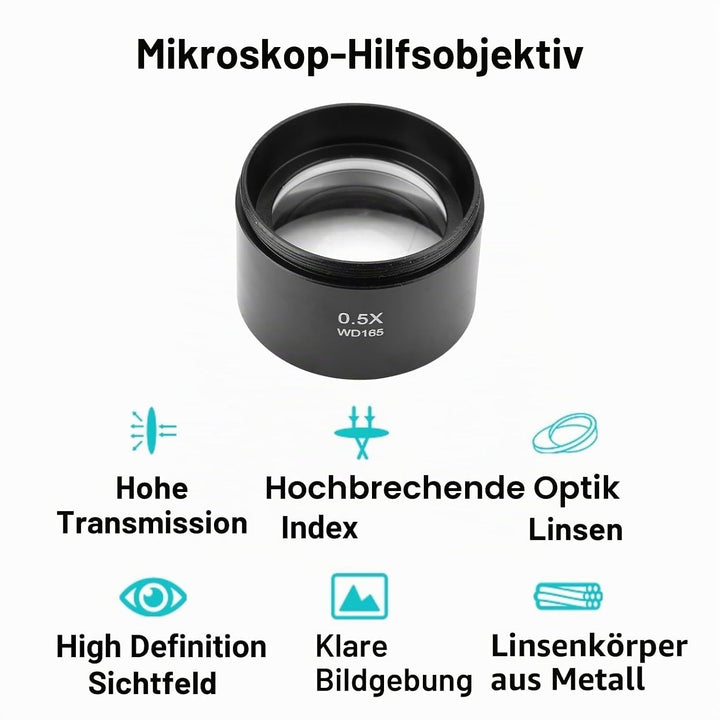 Mikroskop-Objektiv, Barlow-Linse 5X, Amscope 0,5X Barlow-Objektiv, 0,5X Objektiv, Mikroskop, Hilfsob