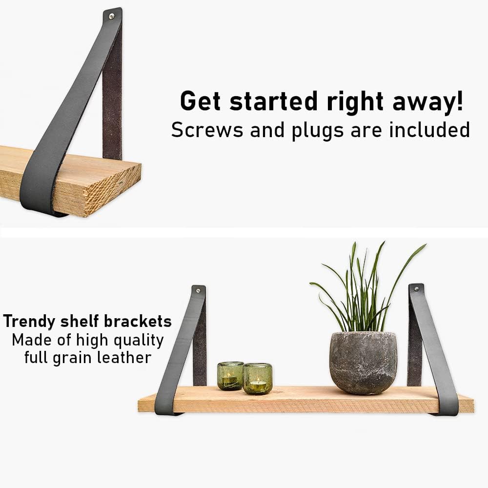 Brute Strength - Regalträger Leder - Dunkelgrau - 6 Stück - Regalstützen - Wandstützen - Regalbänder