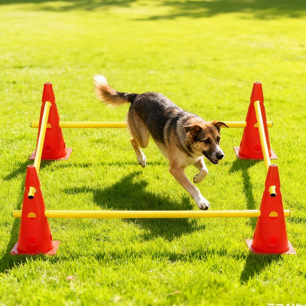 Steckhürdenset, Agility Set Hunde mit 8 Kegel(32cm) + 4 Stangen(80cm), Cavaletti Hund für Koordinati