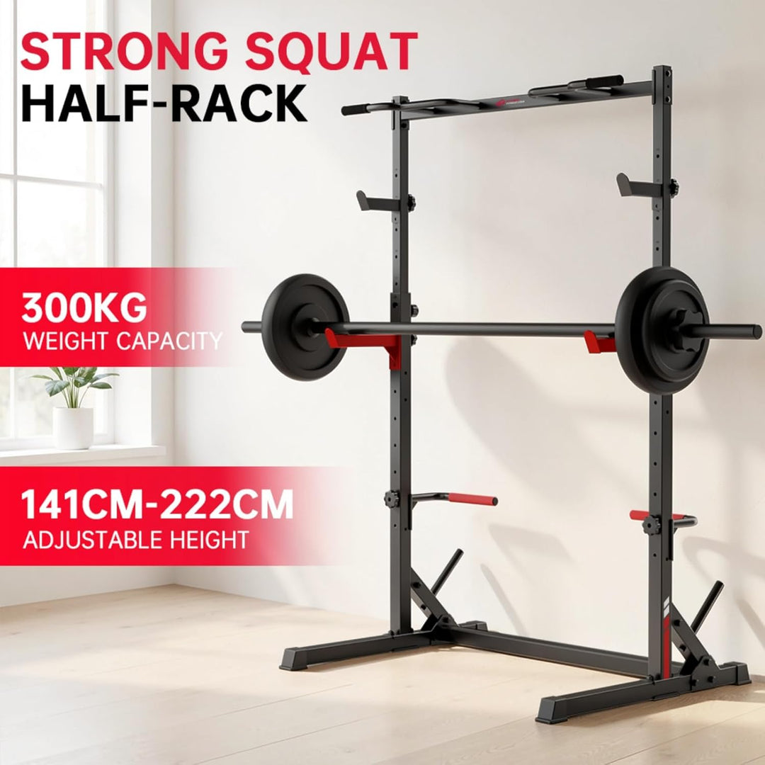Multifunktionales Kniebeugen-Rack mit Klimmzugstange, voll verstellbare Kraftstation, 300 kg Tragkra