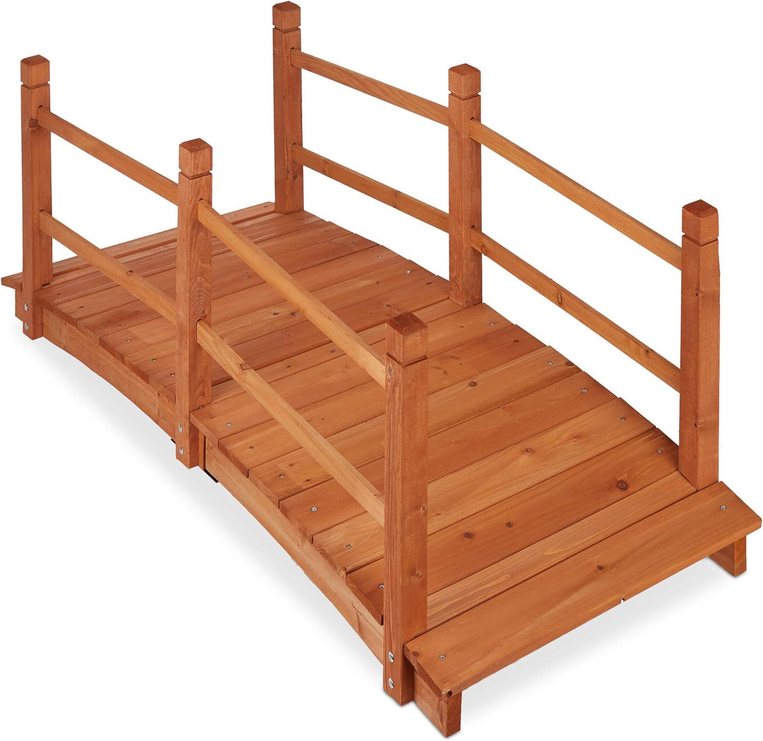 Relaxdays Teichbrücke, mit Geländer, begehbar, Teichübergang, Garten Dekoration, Holzbrücke, HxBxT: