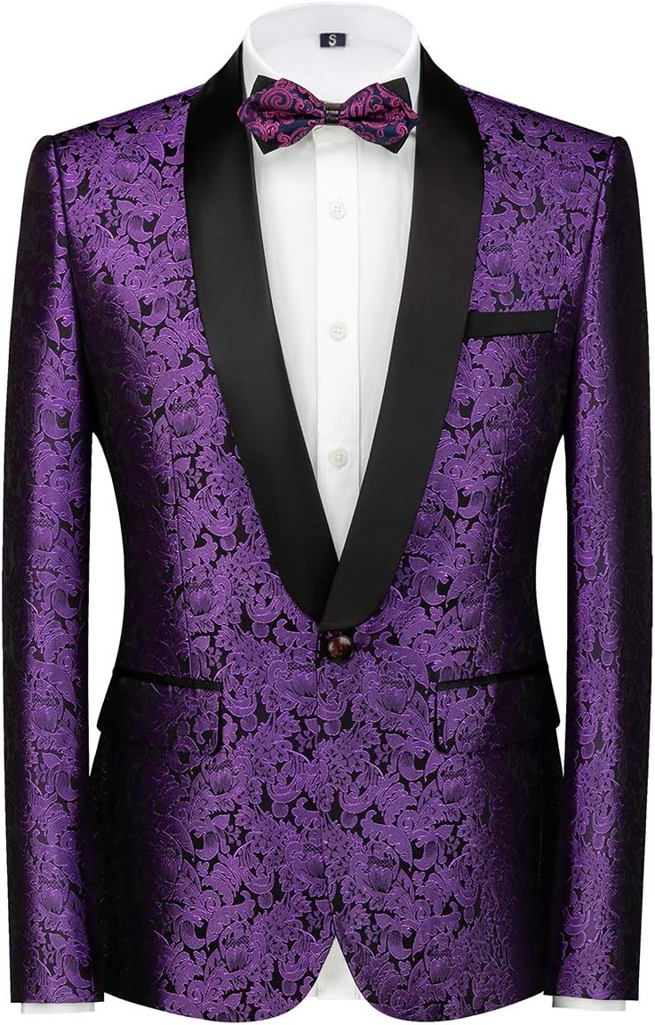 Sliktaa Anzug Herren 3-Teillig mit Schalkragen Muster Hochzeit Formell Business Smoking Jacke Weste