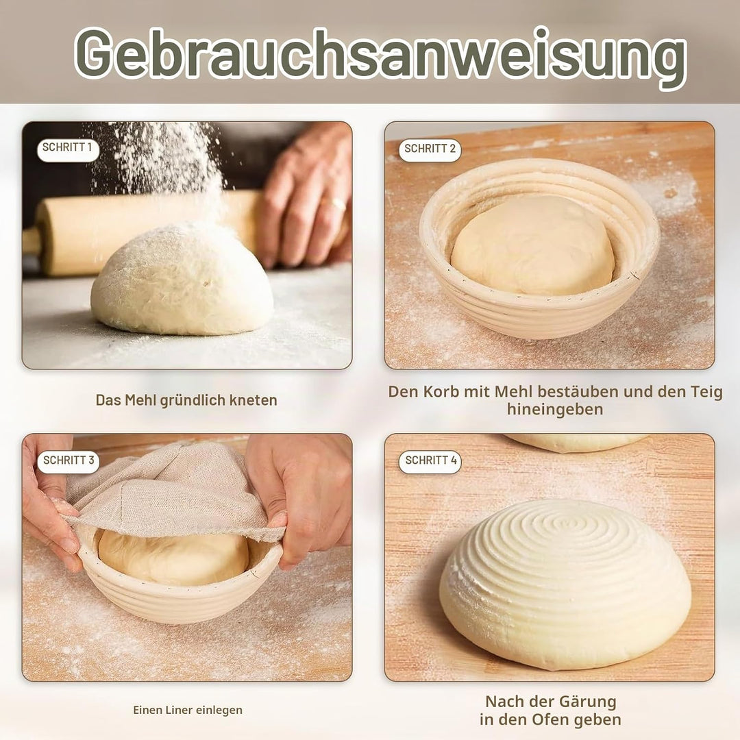 Gärkörbchen, Gärkorb, Rund Zum Brotbacken 6er Set, Gärkorb Brot mit Waschbarem Leineneinsatz, natürl