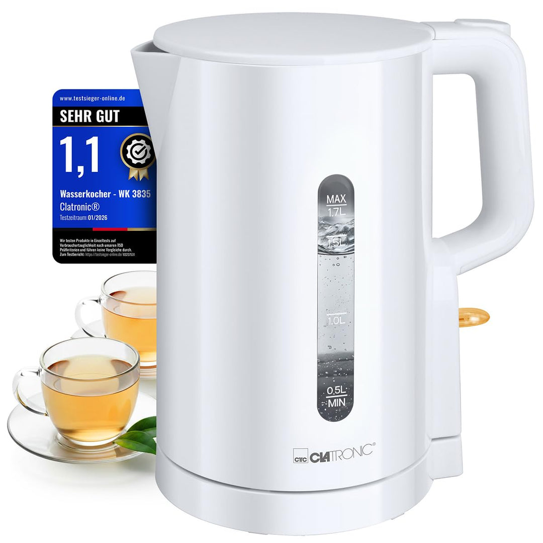 Clatronic® Wasserkocher 1,7L | 2200W für schnelles Erhitzen | BPA frei | Einhandbedienung | Wasserst