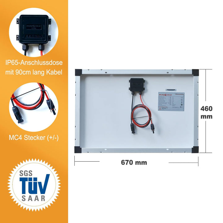 enjoy solar® Monokristallines Solar panel deal für Wohnmobil, Gartenhäuse, Boot (Mono 50W) 50W, 12V,