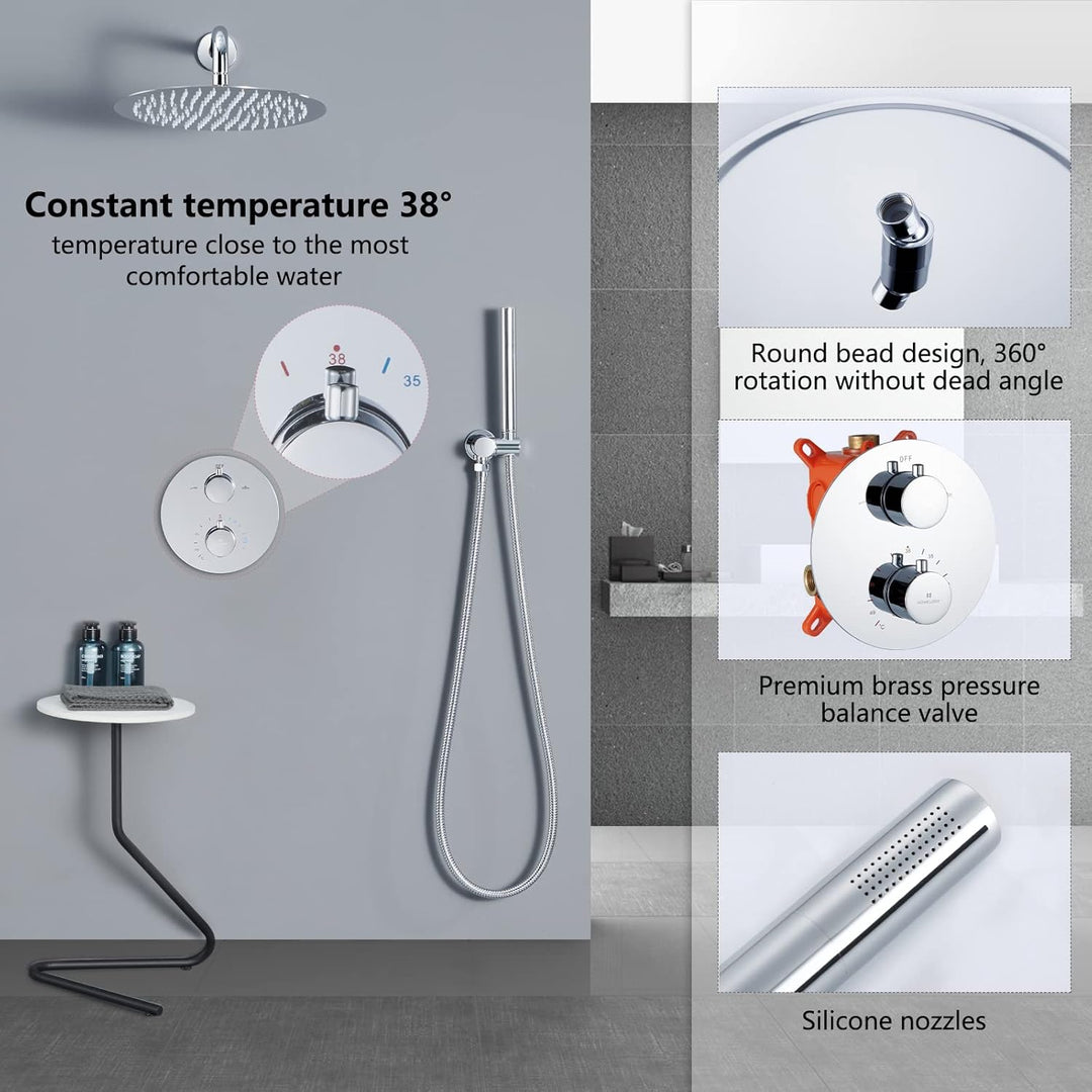 HOMELODY Regendusche Unterputz Duschsystem mit Thermostat,Unterputz Duscharmatur Unterputz Dusche Du