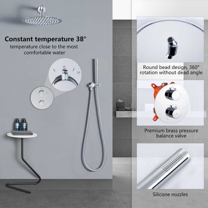 HOMELODY Regendusche Unterputz Duschsystem mit Thermostat,Unterputz Duscharmatur Unterputz Dusche Du