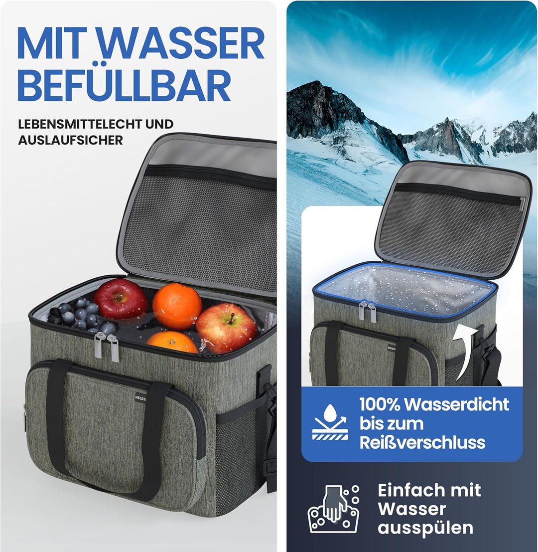 HELDENWERK Kühltasche Gross faltbar - Isolierte Kühlbox Thermotasche auslaufsicher &amp; wasserdicht - P