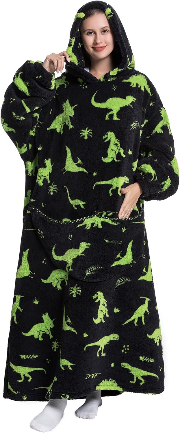 Hoodie Decke Extra Lang mit Kapuze und Tasche für Damen Herren | Weicher Kuschelpullover und tragbar