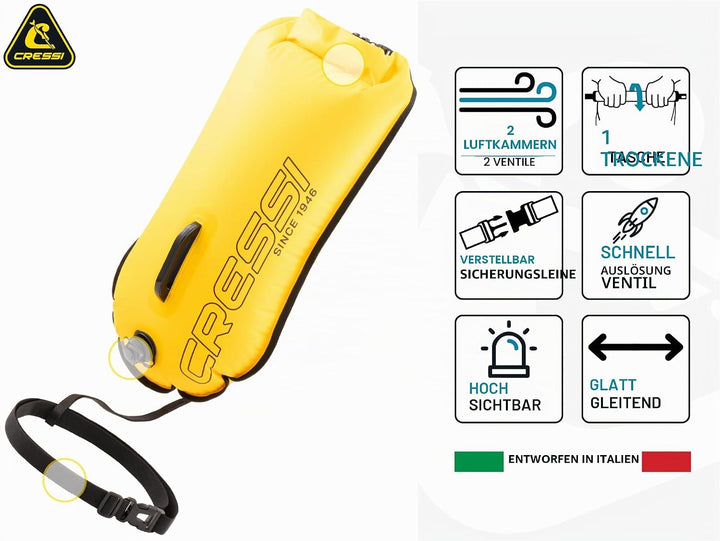 CRESSI Glide Pro/Swim Buoy 28L - Signalboje aufblasbar, praktisch und kompakt für maximale Sichtbark