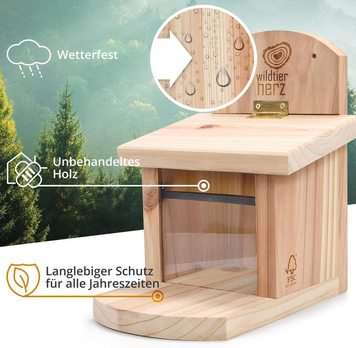 wildtier herz I Eichhörnchen Futterhaus wetterfest I aus verschraubtem Massiv-Holz Futterstelle I Fu