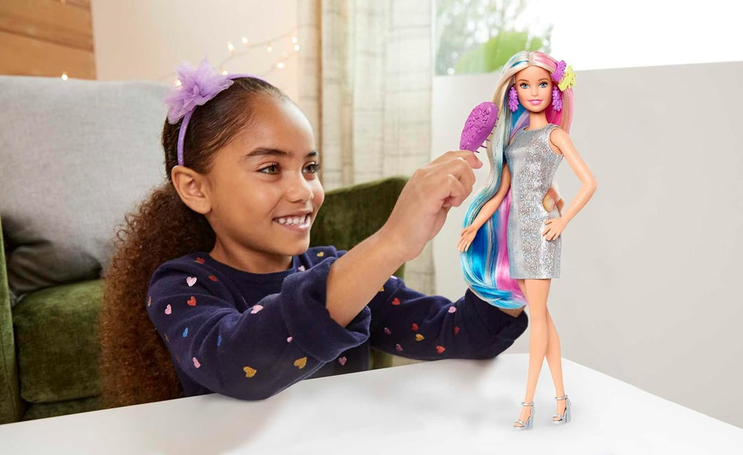 Barbie-Puppe, Einhorn-Barbie-Puppe mit Meerjungfrauenhaar und Einhorn-Haarkrönchen, Barbie-Accessoir