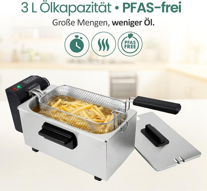 EMERIO 3.0L Öl-Fritteuse mit Kaltzonen Technologie | kein bitterer Geschmack mehr | Kaltzonenfritteu