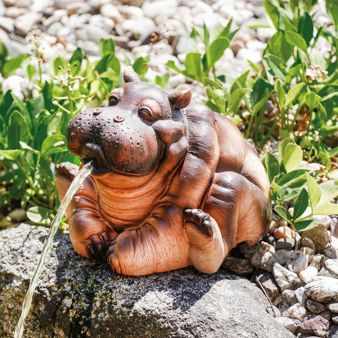 esotec Wasserspeier Figur Flusspferd Hippo, Einzelfigur Teichfigur Gartenstatue Brunnenfigur Gartent