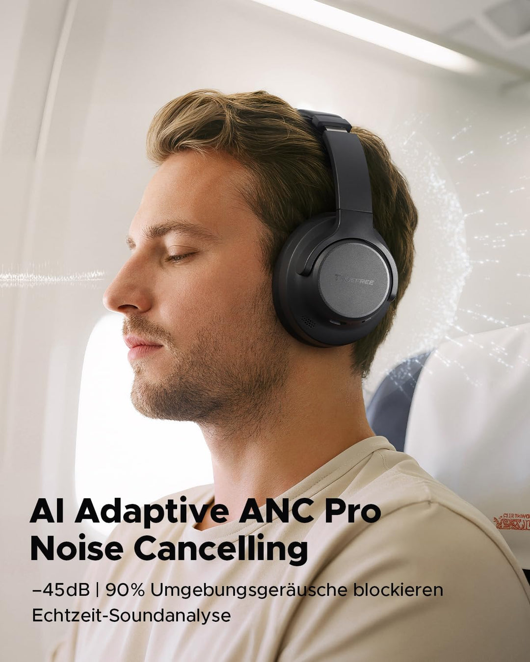 truefree HF-10 Over-Ear Bluetooth Kopfhörer mit 40mm Treiber, ANC -45dB, Raumklang, 125h Akku, AI Mi