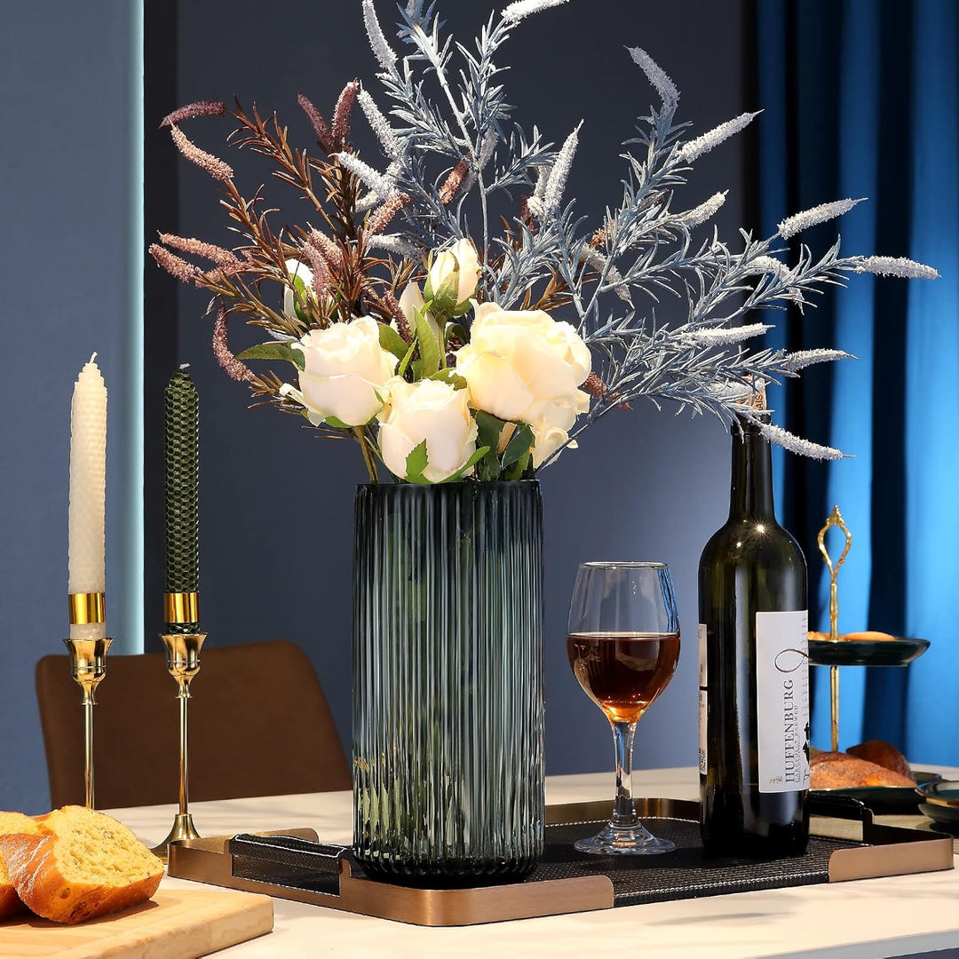 Dinyeo Grosse zylinderförmige Blumenvase aus grünem Glas für Bauernhaus, Esstisch, Tafelaufsätze, De