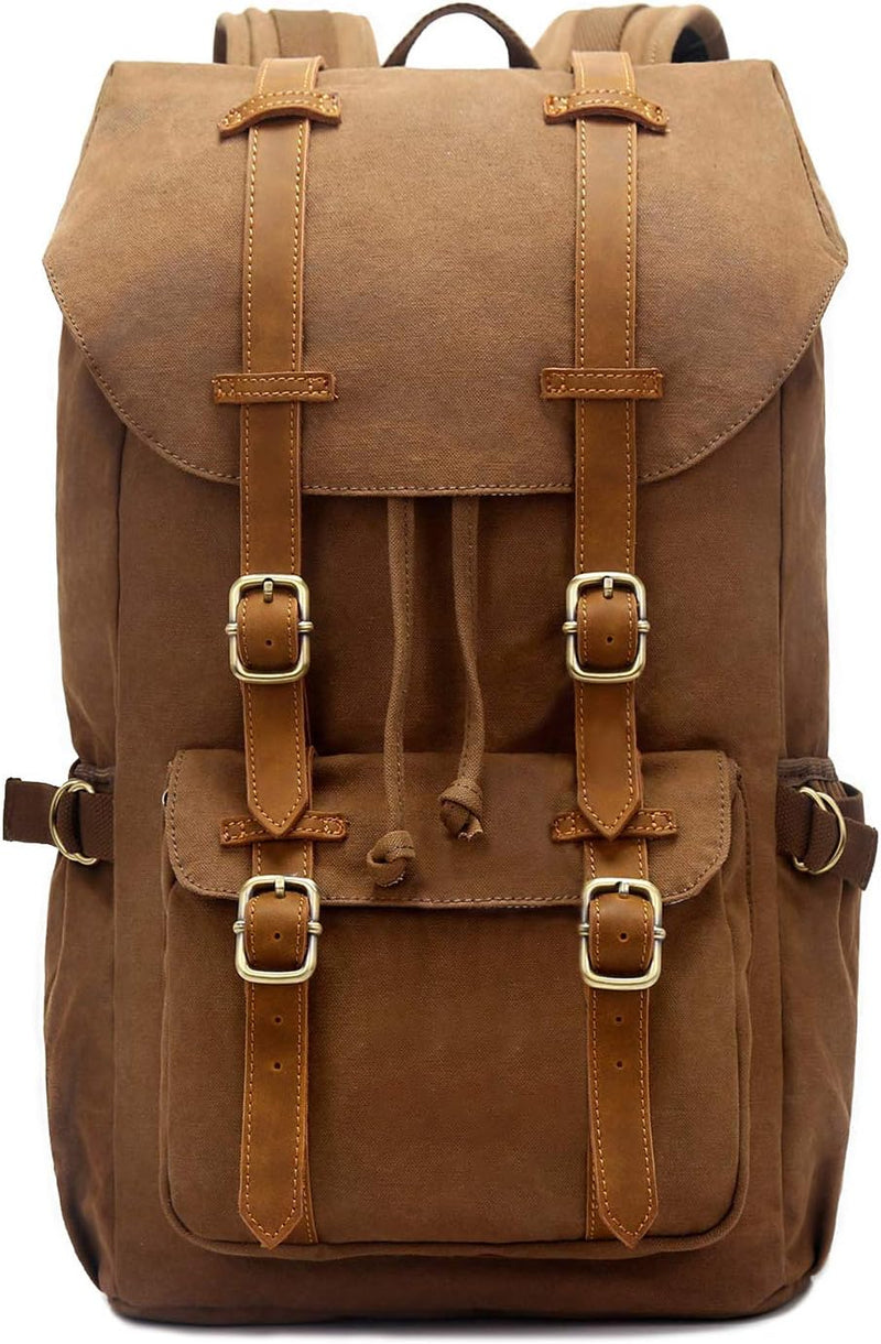 EverVanz Damen Herren Rucksack Reise Wandern Outdoorrucksack Canvas Leder Daypacks für 15 Zoll Lapto