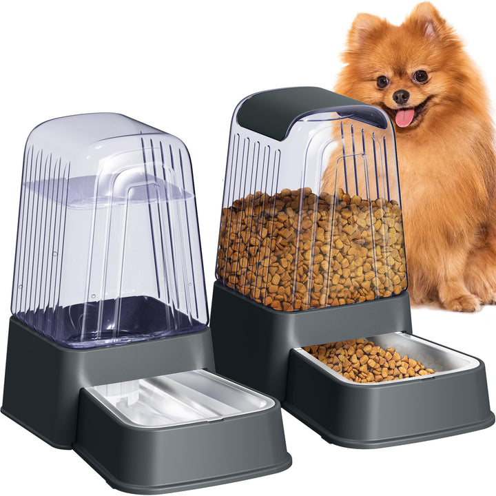 Hipidog Automatisches Futter- und Wasserspender-Set für Hunde und Katzen, mit Edelstahlnäpfen, Schwe