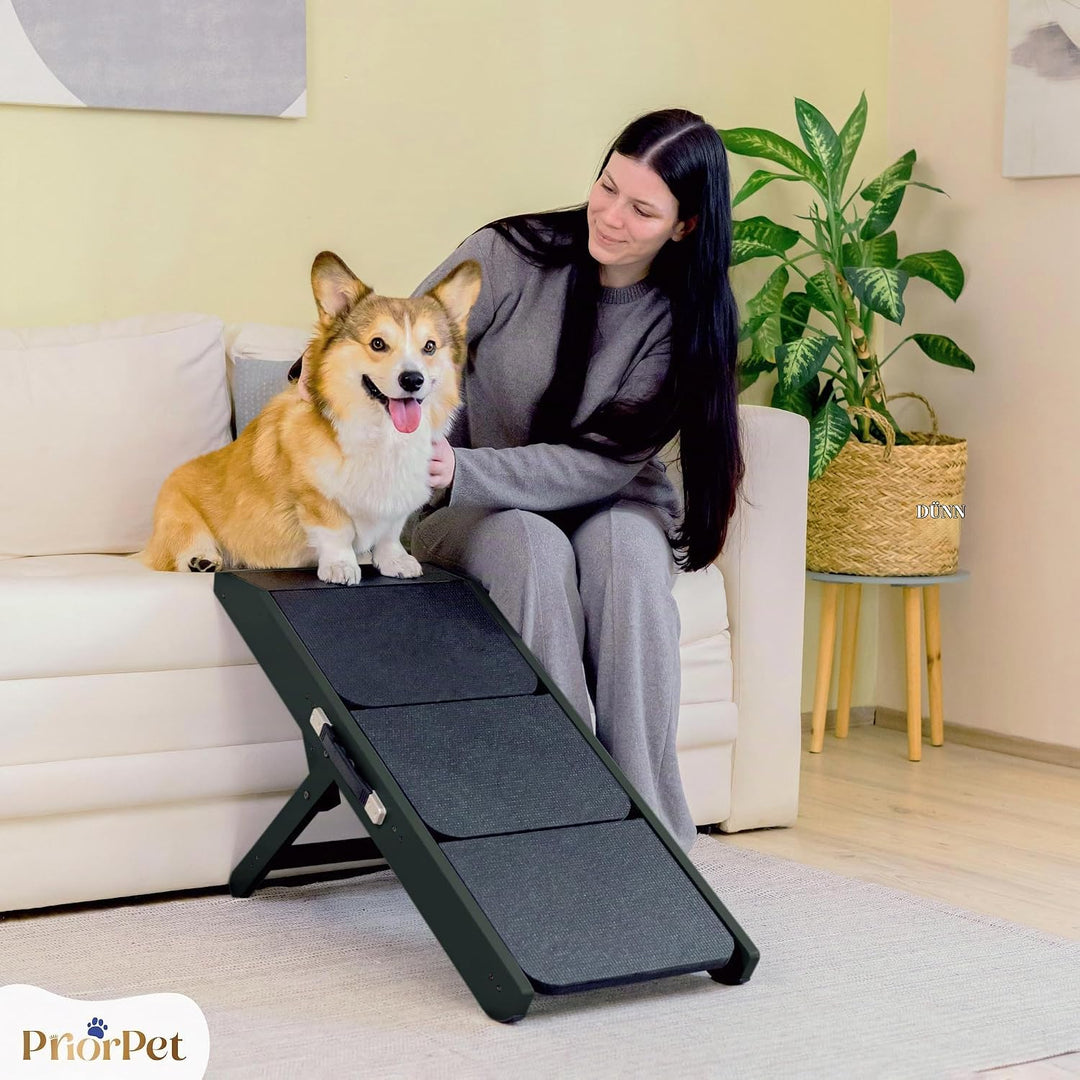 Hundetreppe für Bett &amp; Sofa 2-in-1 Rampe - höhenverstellbare Hunderampe für Couch 18-50 cm - leicht