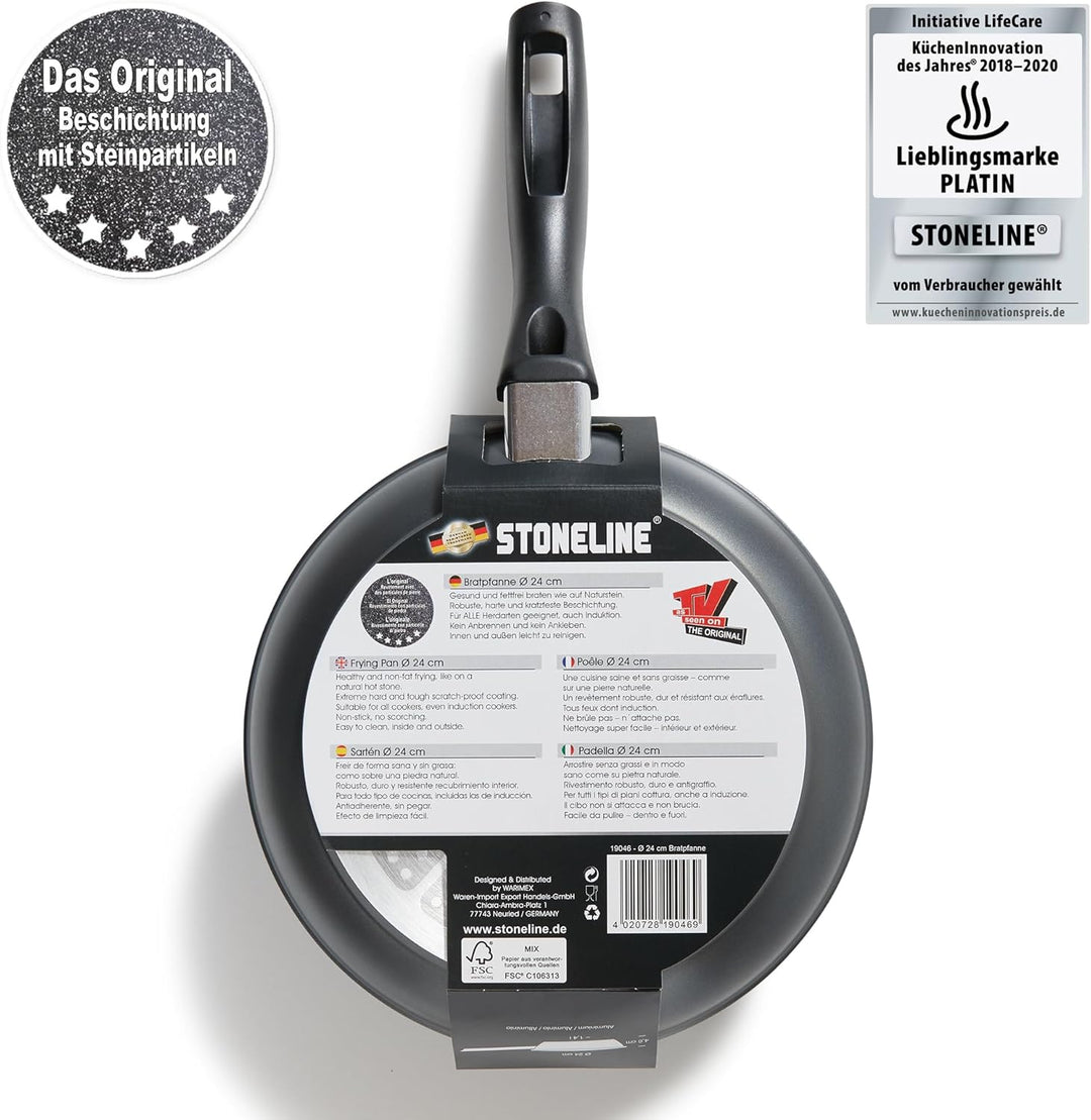 STONELINE Bratpfanne 24 cm, induktionsgeeignet, Aluguss, Antihaftbeschichtung mit echten Steinpartik