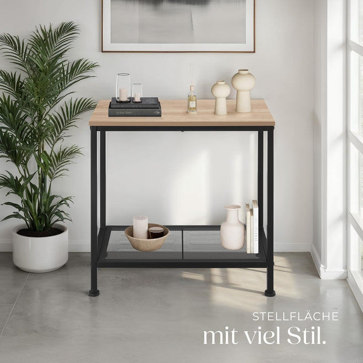 tectake® Beistelltisch Holz + Metall, Nachttisch schmal, Couchtisch mit Gitterablage, Konsolentisch,