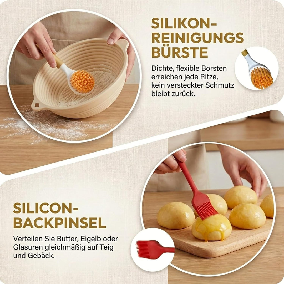 Sauerteig Starter Set, Brot backen Zubehör 24 teilig, Gärkorb Brot Rund 23cm und Oval 25cm, Brotkorb