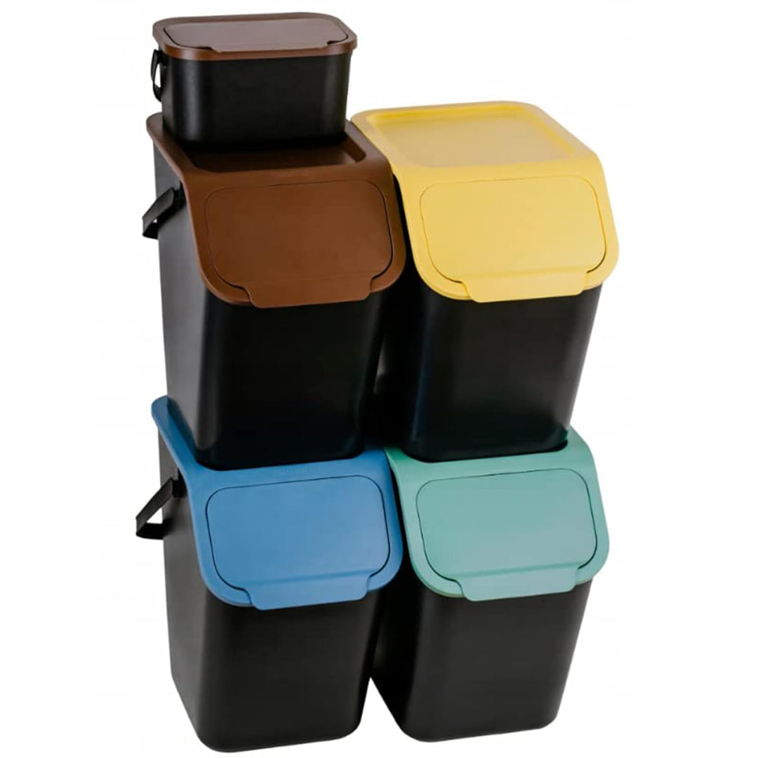 Go Practic 5-er Mülleimer-Set Küche Mülltrennsystem 4x Mülleimer 60l mit Deckel 1x Kleiner Abfalleim