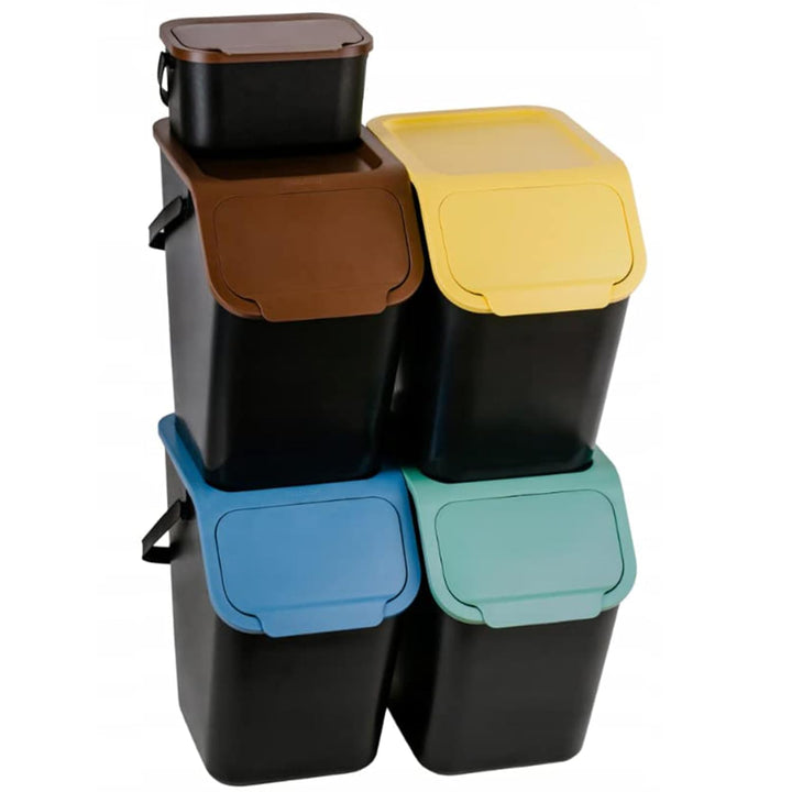 Go Practic 5-er Mülleimer-Set Küche Mülltrennsystem 4x Mülleimer 60l mit Deckel 1x Kleiner Abfalleim