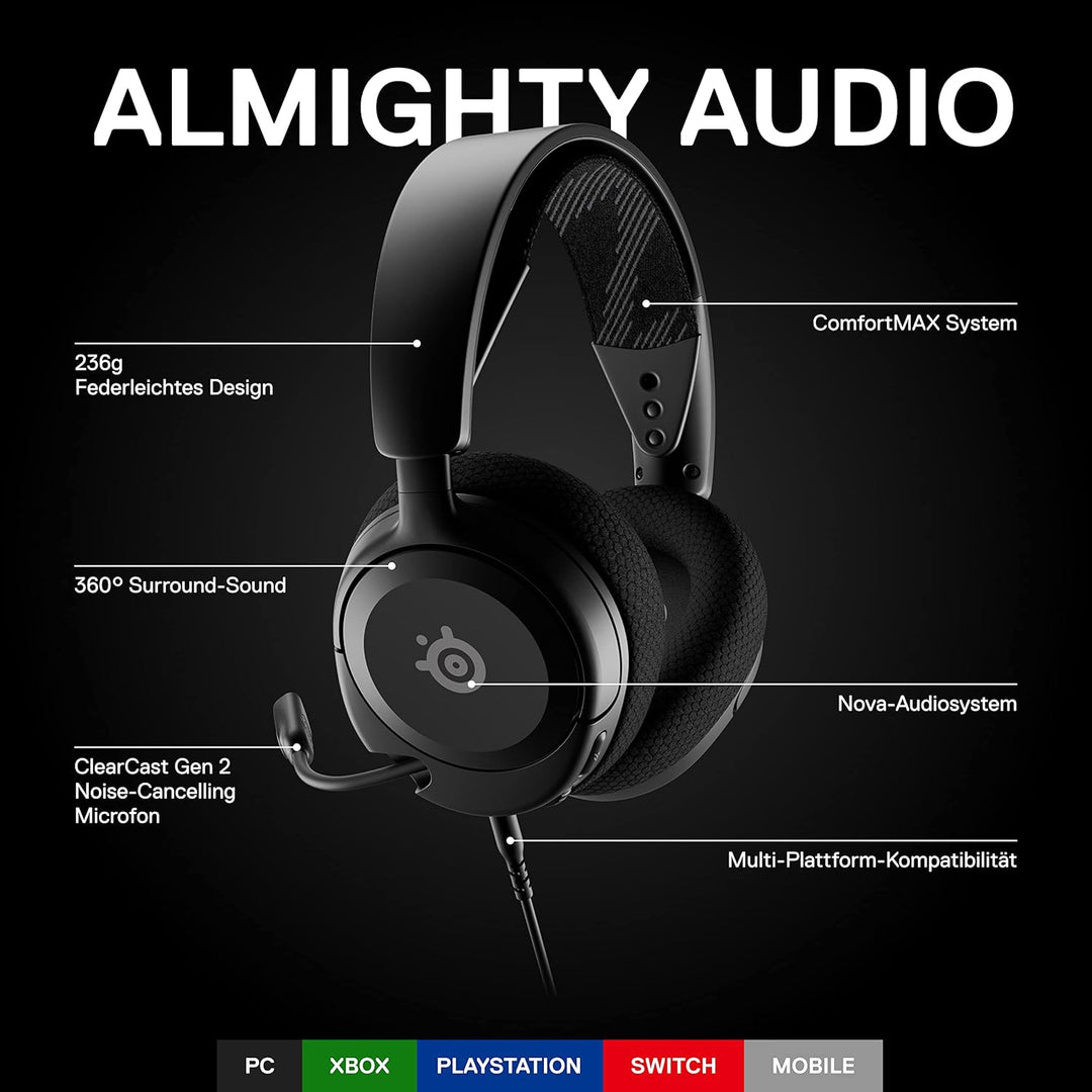 SteelSeries Arctis Nova 1 - Multi-System Gaming-Headset – Hi-Fi-Treiber – 360° Surround-Sound – AirW