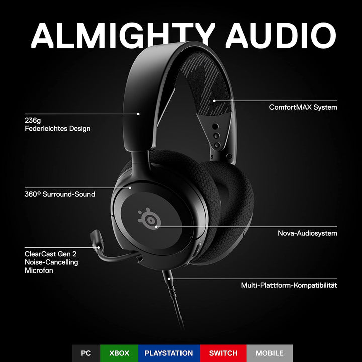 SteelSeries Arctis Nova 1 - Multi-System Gaming-Headset – Hi-Fi-Treiber – 360° Surround-Sound – AirW