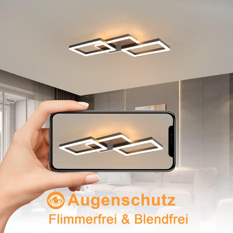 ZMH LED Deckenleuchte Wohnzimmer Deckenlampe - 48W Dimmbar Schlafzimmerlampe Schwarz Flach Design mi