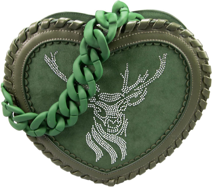 Alpenflüstern Trachten-Herzhandtasche Strasshirsch - Damen Trachten Handtasche, Schultertasche fürs
