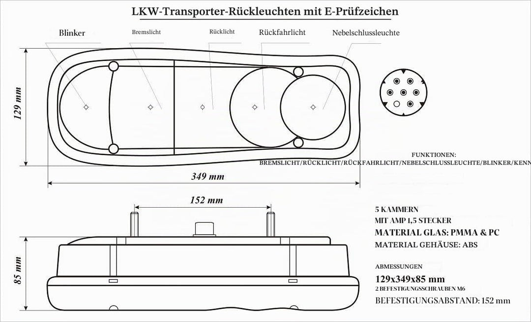2 x Rückleuchten 12V / 24V für AMP 1.5 BOXER DUCATO LF45 LF55 MASTER FE