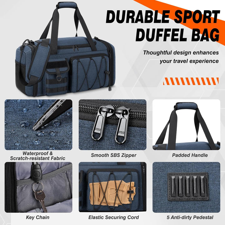 RAINSMORE Sporttasche Herren 40L Wasserdicht Sporttaschen mit Schuhfach Nassfach Erweiterbare Reiset