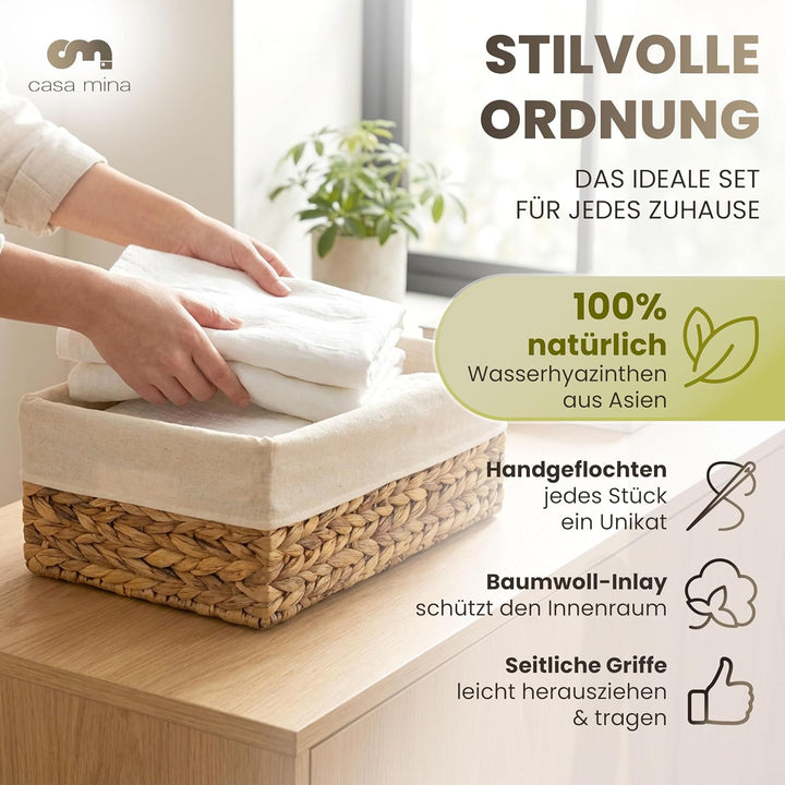 Casa Mina Korb Aufbewahrung L44xW30xH16cm 100% natürlich aus Wasserhyazinthe I Dekorative Körbe Aufb