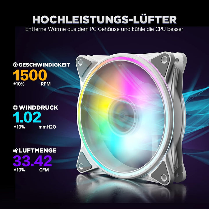 AsiaHorse PC 120MM RGB Lüfter, ARGB Gehäuselüfter mit Hub-Steuerung, 4 Rangen CPU Gehäuse Lüfter mit