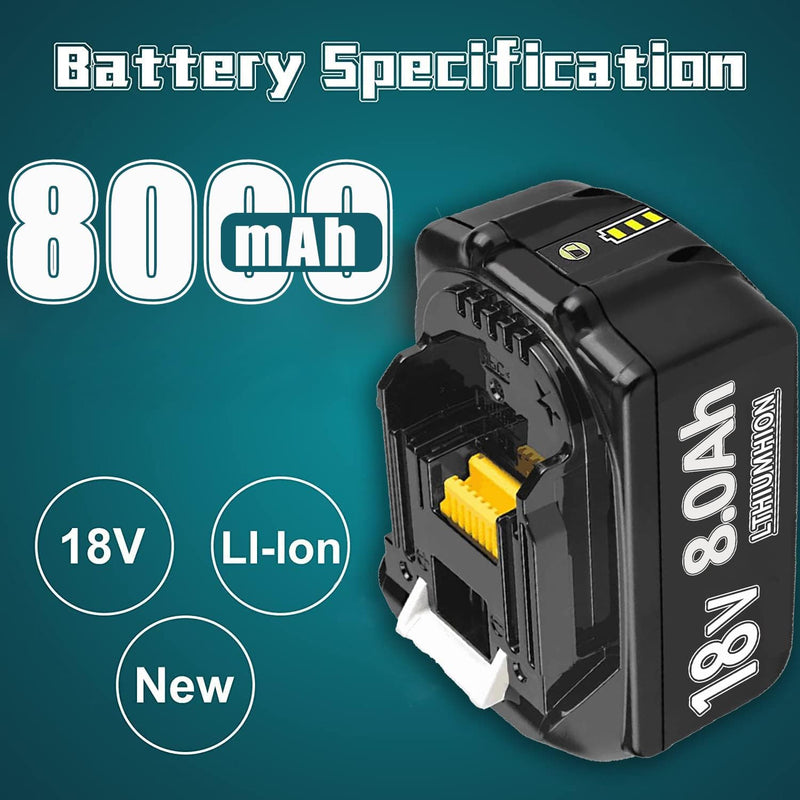 2X 18V 8.0Ah/8000mAh Verbesserte Ersatzakku für Makita Kompatibel BL1860B BL1860 BL1850B BL1850 BL18