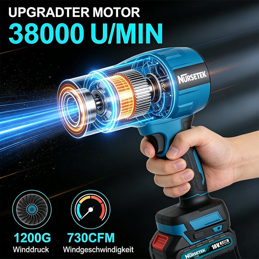Akku Laubbläser, Kompatibel mit Makita 18V Akku, 2×3000mAh Akkus &amp; Ladegerät, Kabelloser Laubpuster
