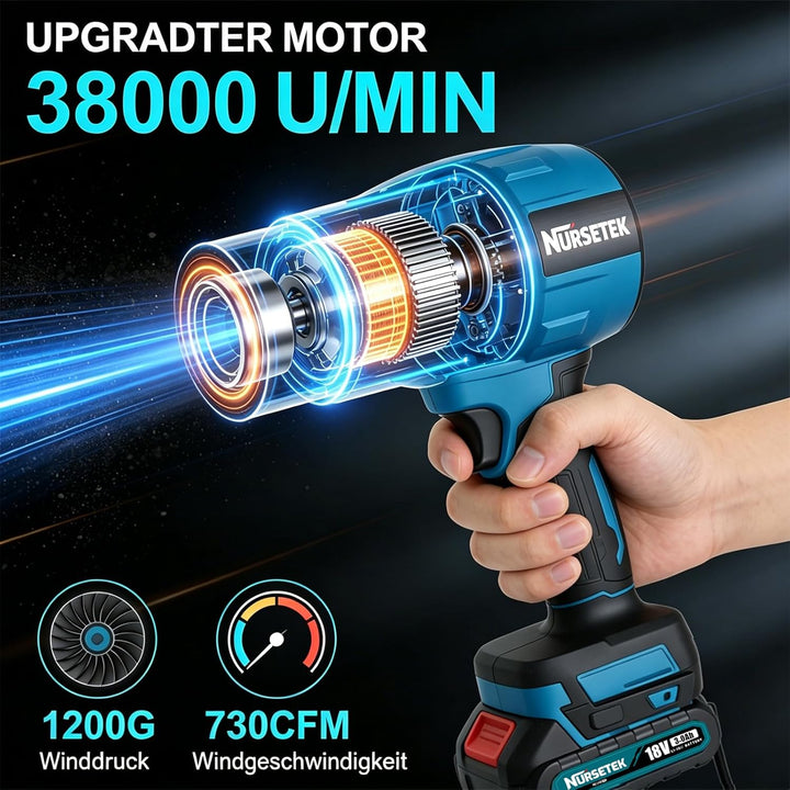 Akku Laubbläser, Kompatibel mit Makita 18V Akku, 2×3000mAh Akkus &amp; Ladegerät, Kabelloser Laubpuster