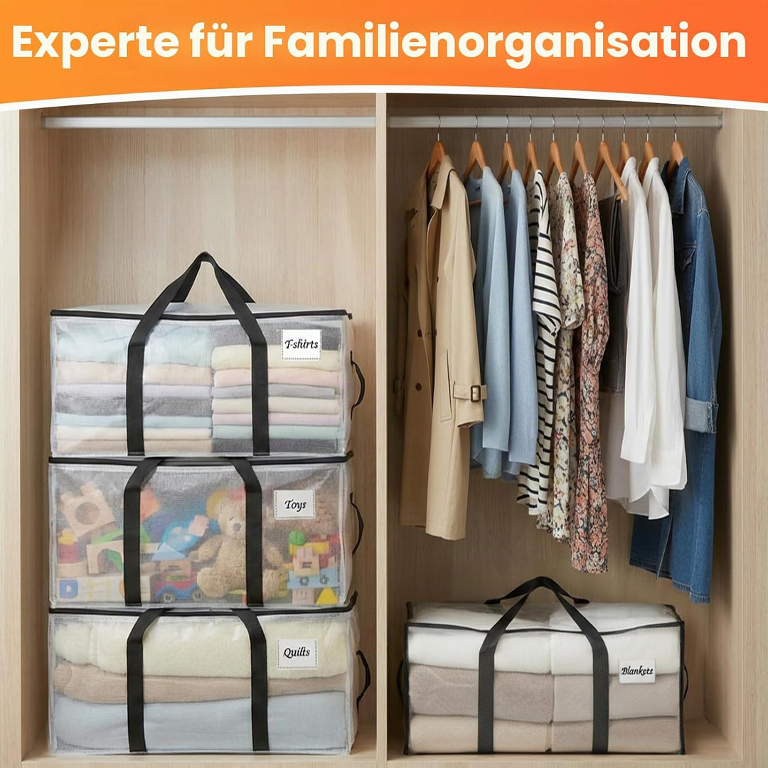 RICHER HOUSE 90L Grosse Aufbewahrungstasche wasserdichte, 4 stück Heavy-Duty Umzugstaschen mit Reiss