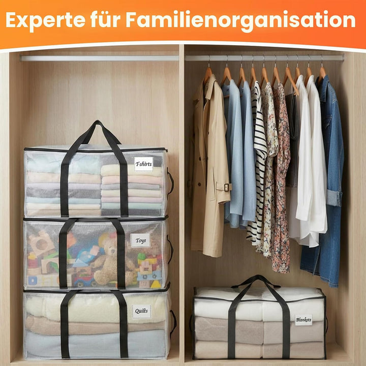 RICHER HOUSE 90L Grosse Aufbewahrungstasche wasserdichte, 4 stück Heavy-Duty Umzugstaschen mit Reiss